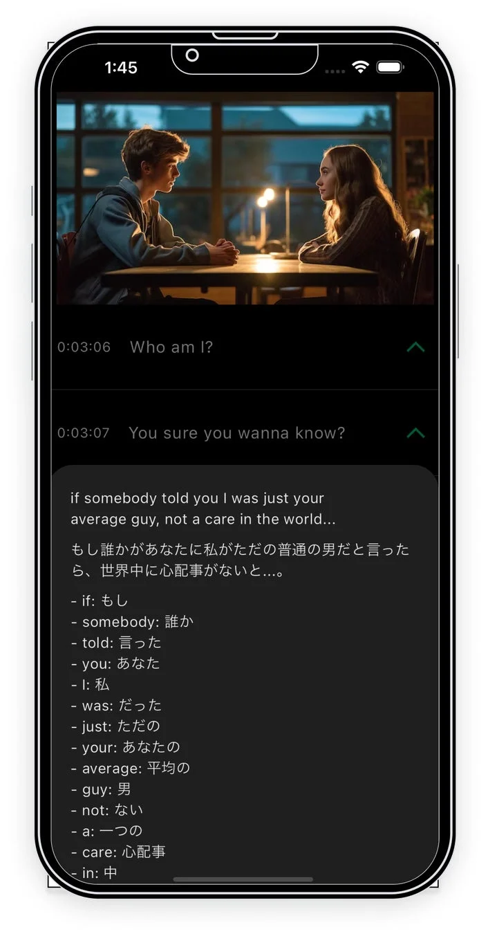 Duosubの英単語意味確認画面